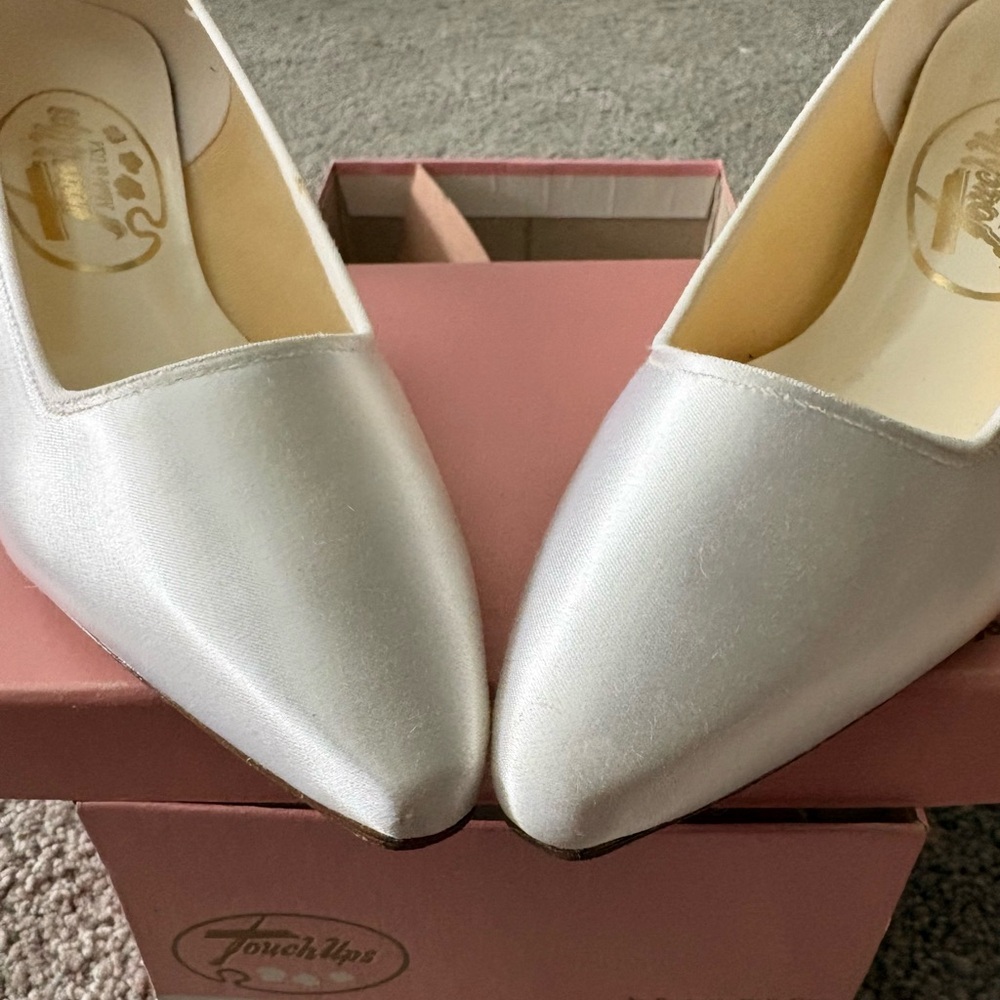 Touch Ups Satin Pointed-Toe Flats in Ivory White